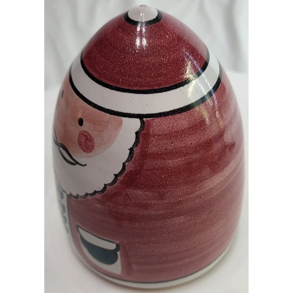 Santa Claus Columbia Falls Red Clay Ceramic Hand Painted Round Figurine Vintage